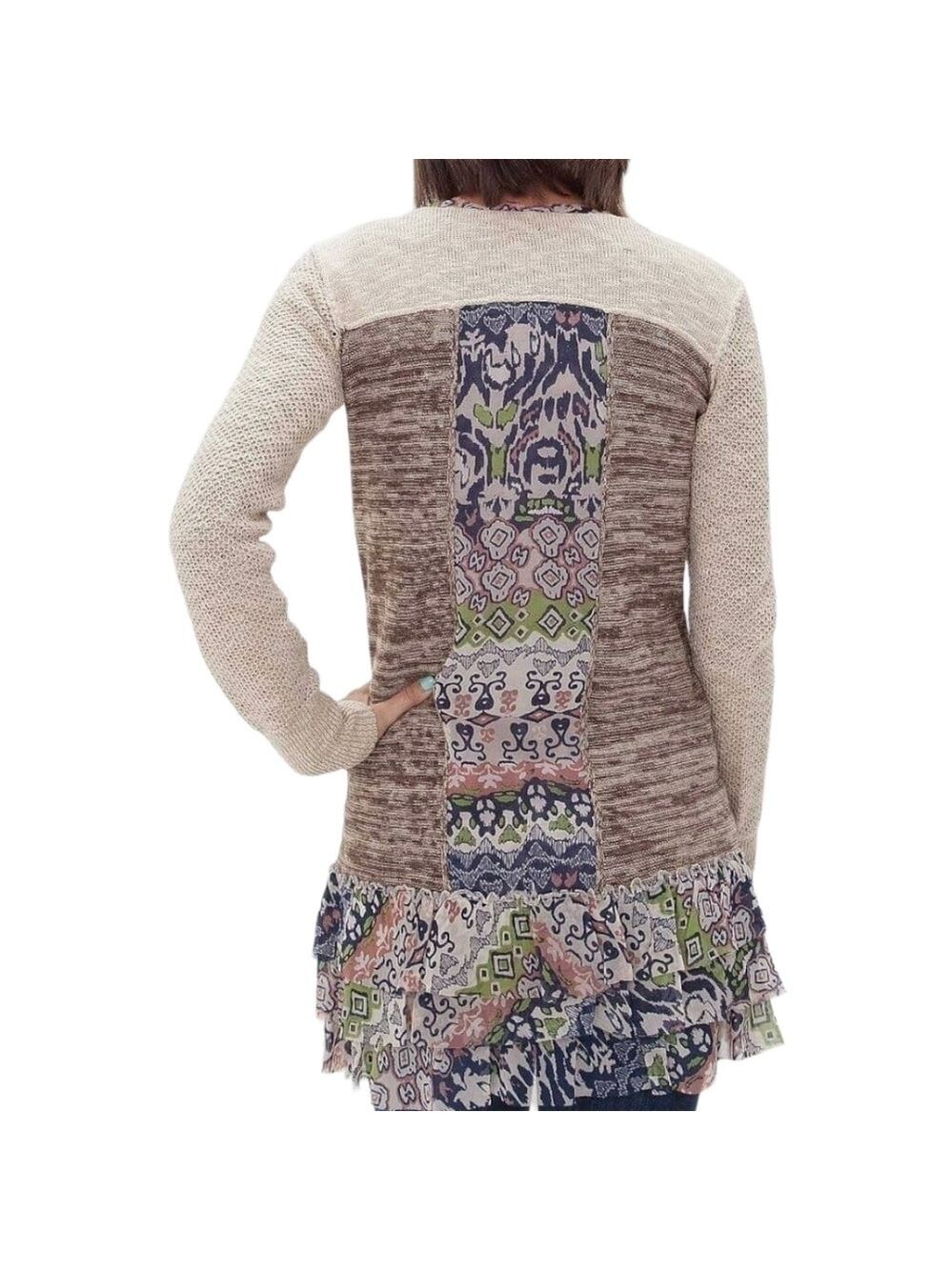 BKE Long Chiffon Ruffle Trimmed Cardigan Size Medium - Picture 2 of 11